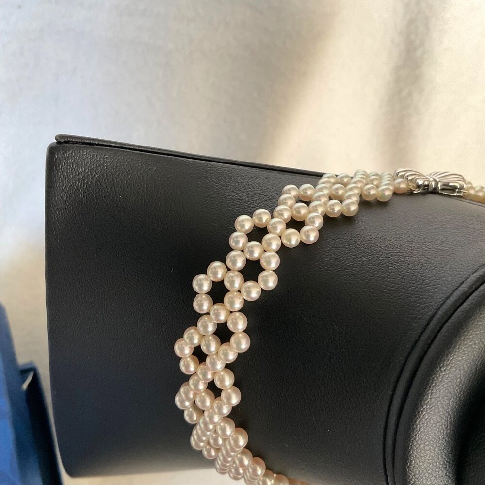 Mikimoto 4-7.5mm K18 Expert technique lace collar akoya pearls necklace w/case - Picture 5 of 14